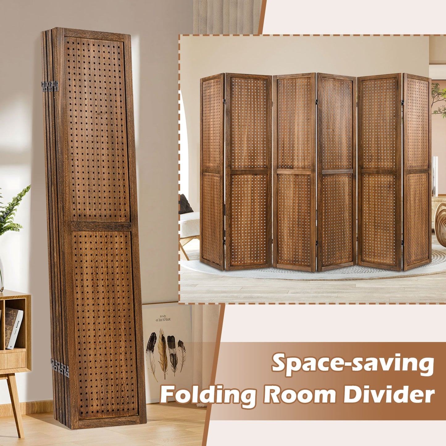 Pegboard Display with 360° Metal Hinges and Solid Wood Frame-6 Panel Room Dividers at Gallery Canada