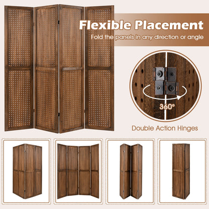 Pegboard Display with 360° Metal Hinges and Solid Wood Frame-4 Panel, Brown Room Dividers at Gallery Canada