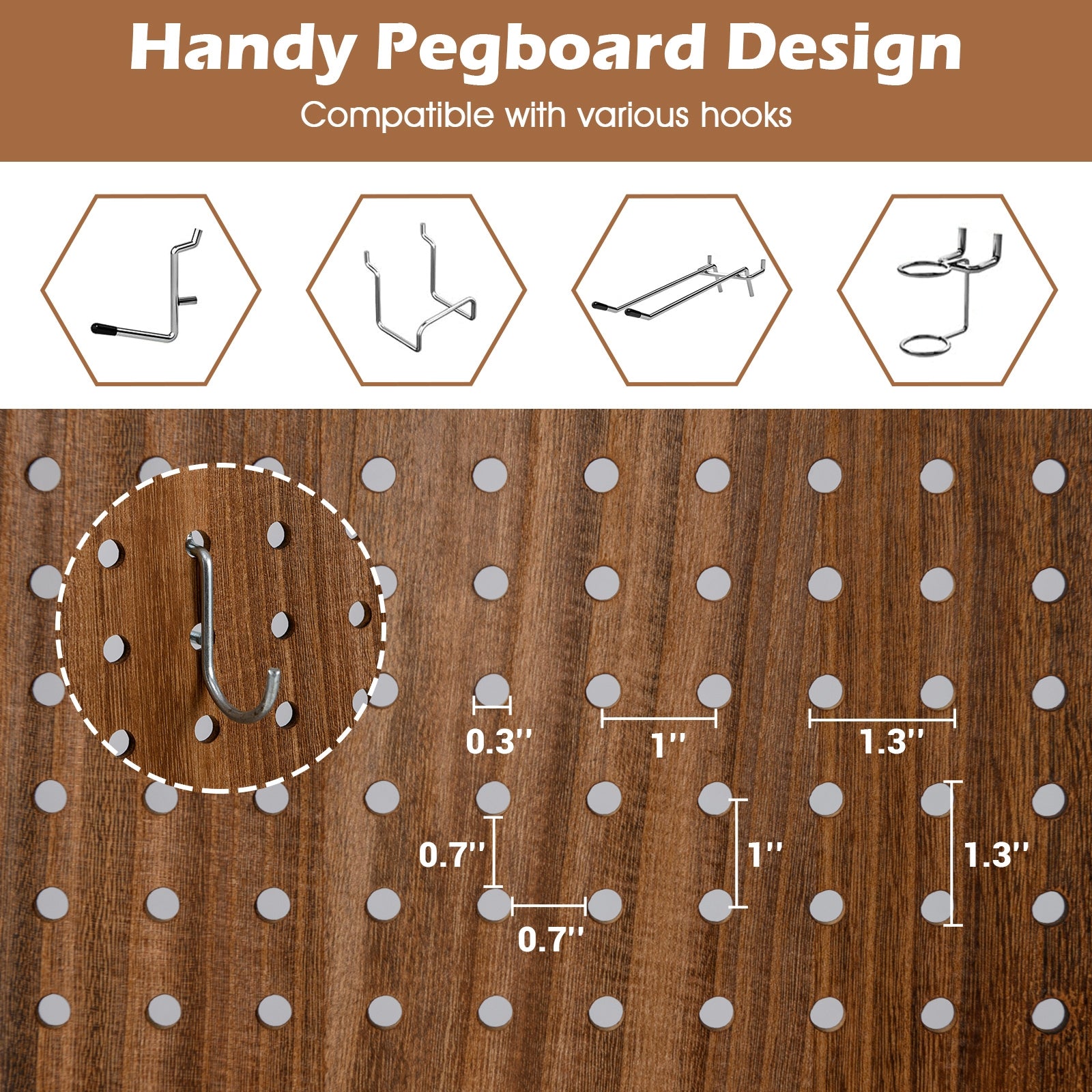 Pegboard Display with 360° Metal Hinges and Solid Wood Frame-4 Panel, Brown Room Dividers at Gallery Canada