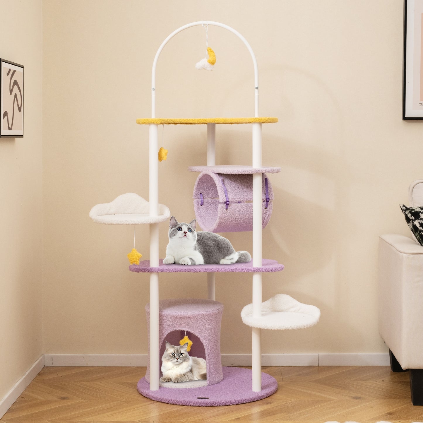 62 Inches Large Cat Tower with Metal Frame and Jumping Platforms, Purple Cat Trees Condos & Scratchers at Gallery Canada