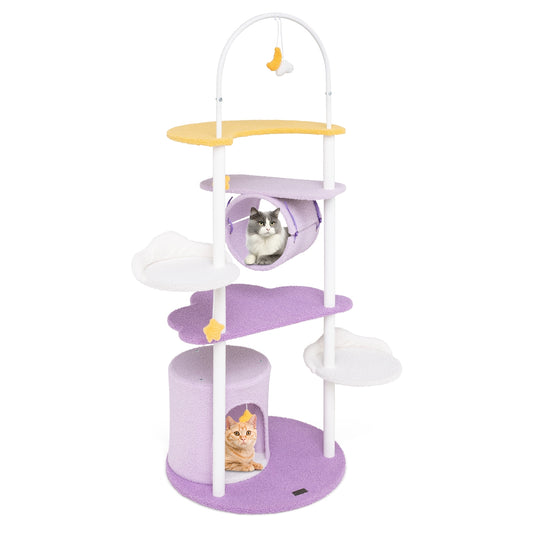 62 Inches Large Cat Tower with Metal Frame and Jumping Platforms, Purple Cat Trees Condos & Scratchers Purple at Gallery Canada