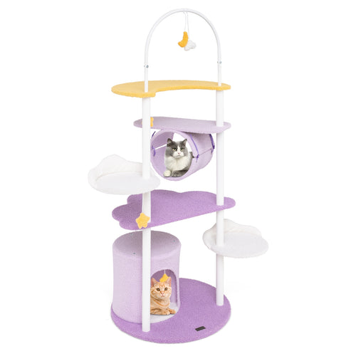 62 Inches Large Cat Tower with Metal Frame and Jumping Platforms, Purple