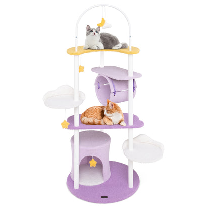 62 Inches Large Cat Tower with Metal Frame and Jumping Platforms, Purple Cat Trees Condos & Scratchers at Gallery Canada