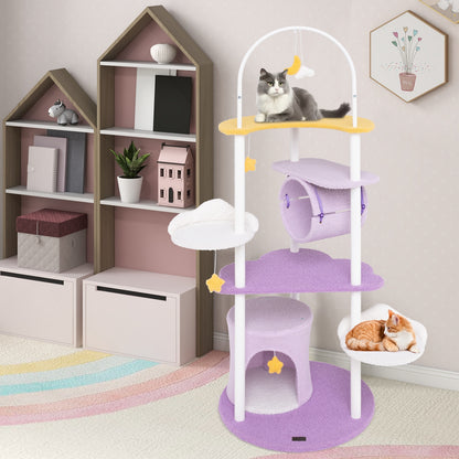 62 Inches Large Cat Tower with Metal Frame and Jumping Platforms, Purple Cat Trees Condos & Scratchers at Gallery Canada