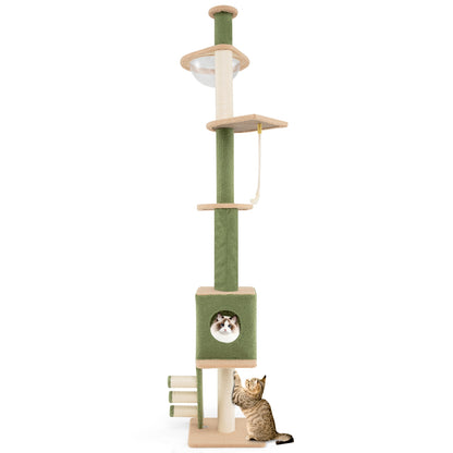 Floor to Ceiling Cat Tree with 86-99.5 Inch Adjustable Height and Extra Post, Green Cat Trees Condos & Scratchers at Gallery Canada