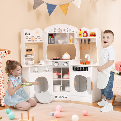 Corner Wooden Play Kitchen with Coffee Machine and Slide for Kids, White Play Kitchen Sets at Gallery Canada