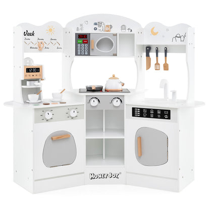 Corner Wooden Play Kitchen with Coffee Machine and Slide for Kids, White Play Kitchen Sets White at Gallery Canada