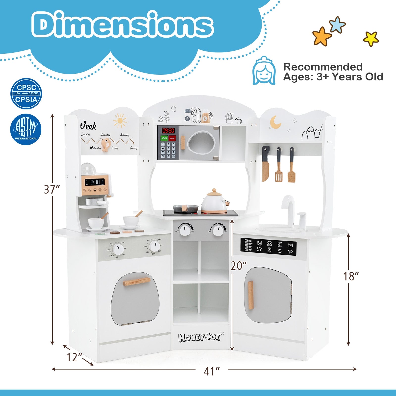 Corner Wooden Play Kitchen with Coffee Machine and Slide for Kids, White Play Kitchen Sets at Gallery Canada