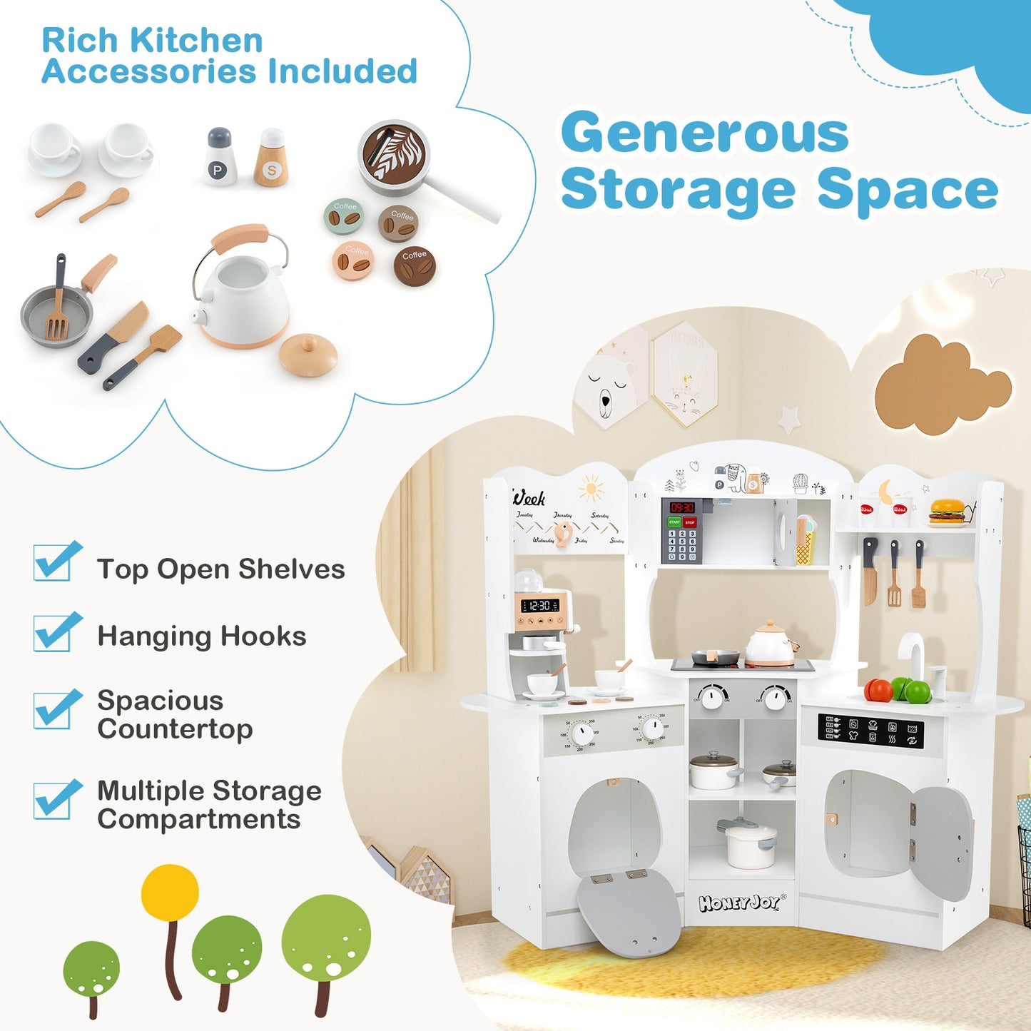 Corner Wooden Play Kitchen with Coffee Machine and Slide for Kids, White Play Kitchen Sets at Gallery Canada