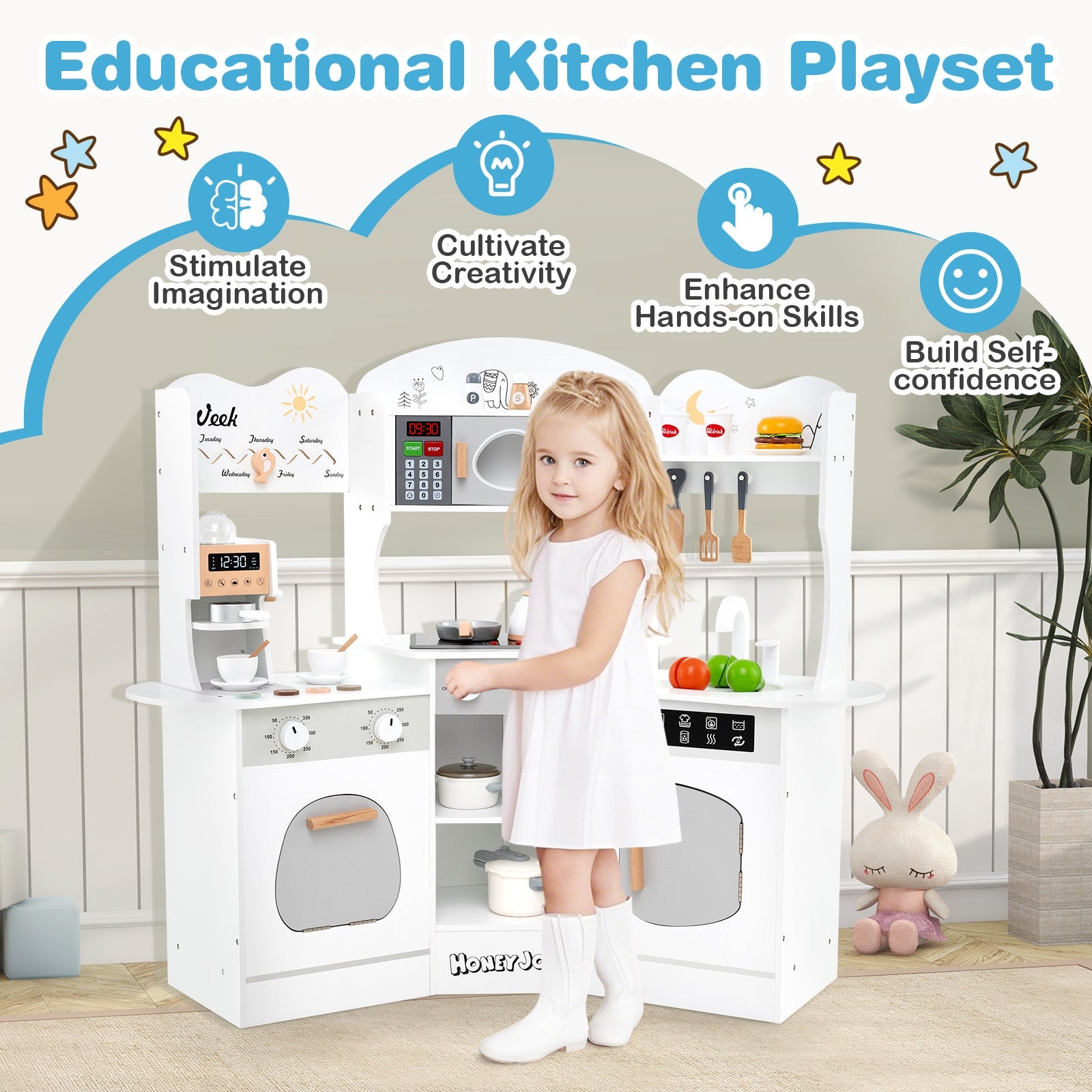 Corner Wooden Play Kitchen with Coffee Machine and Slide for Kids, White Play Kitchen Sets at Gallery Canada