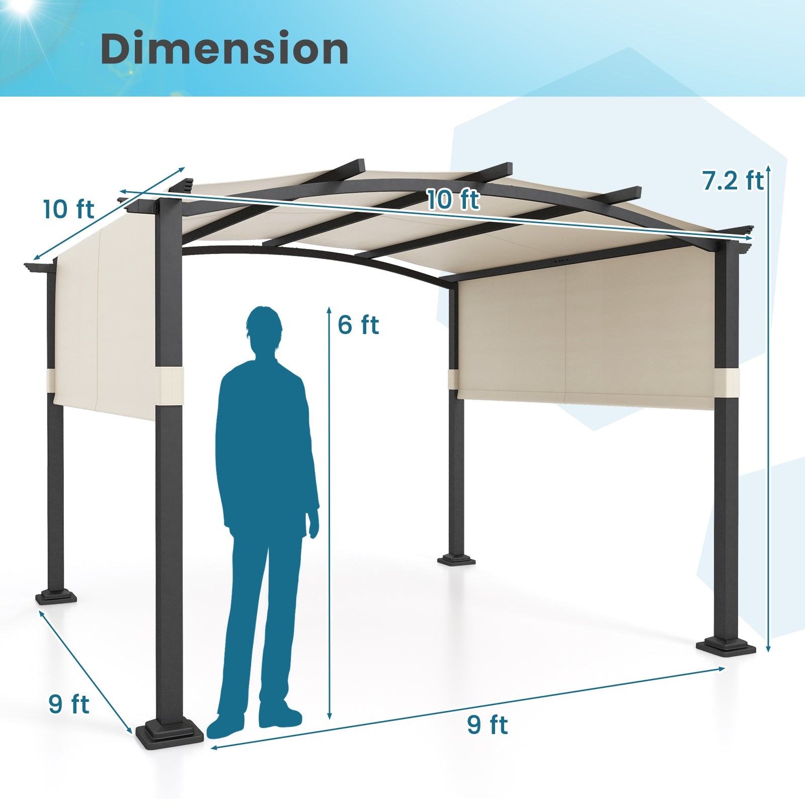 10 x 10 ft Outdoor Pergola Modern Arched Patio Garden Shelter with Retractable Sunshade Canopy, Beige Gazebos   at Gallery Canada