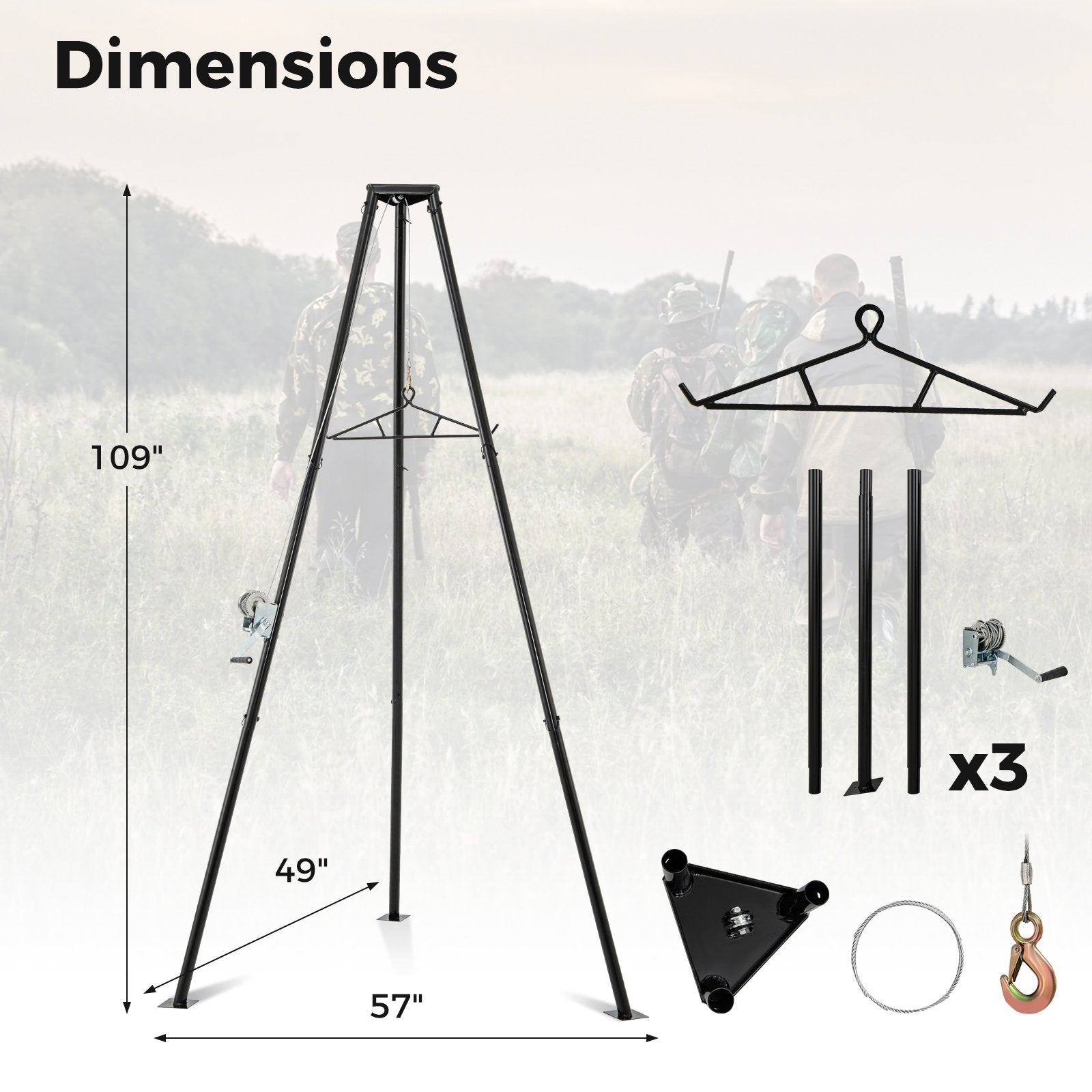 Tripod Game Hoist Deer Hanger 600 LBS Capacity Deer Skinning Rack, Black Camping at Gallery Canada