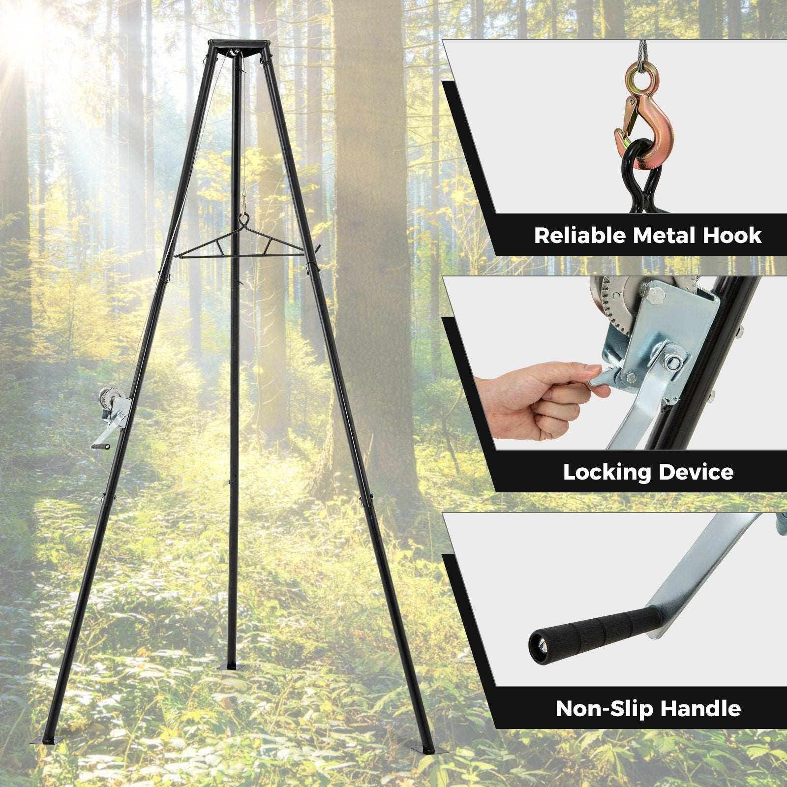 Tripod Game Hoist Deer Hanger 600 LBS Capacity Deer Skinning Rack, Black Camping at Gallery Canada