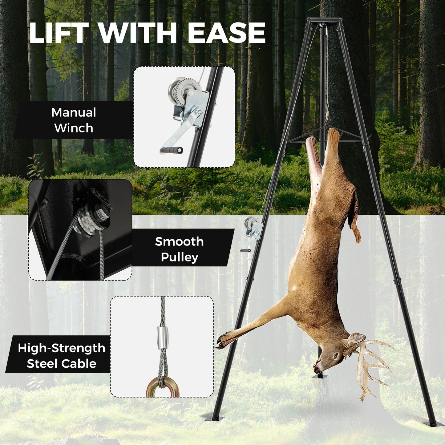 Tripod Game Hoist Deer Hanger 600 LBS Capacity Deer Skinning Rack, Black Camping at Gallery Canada