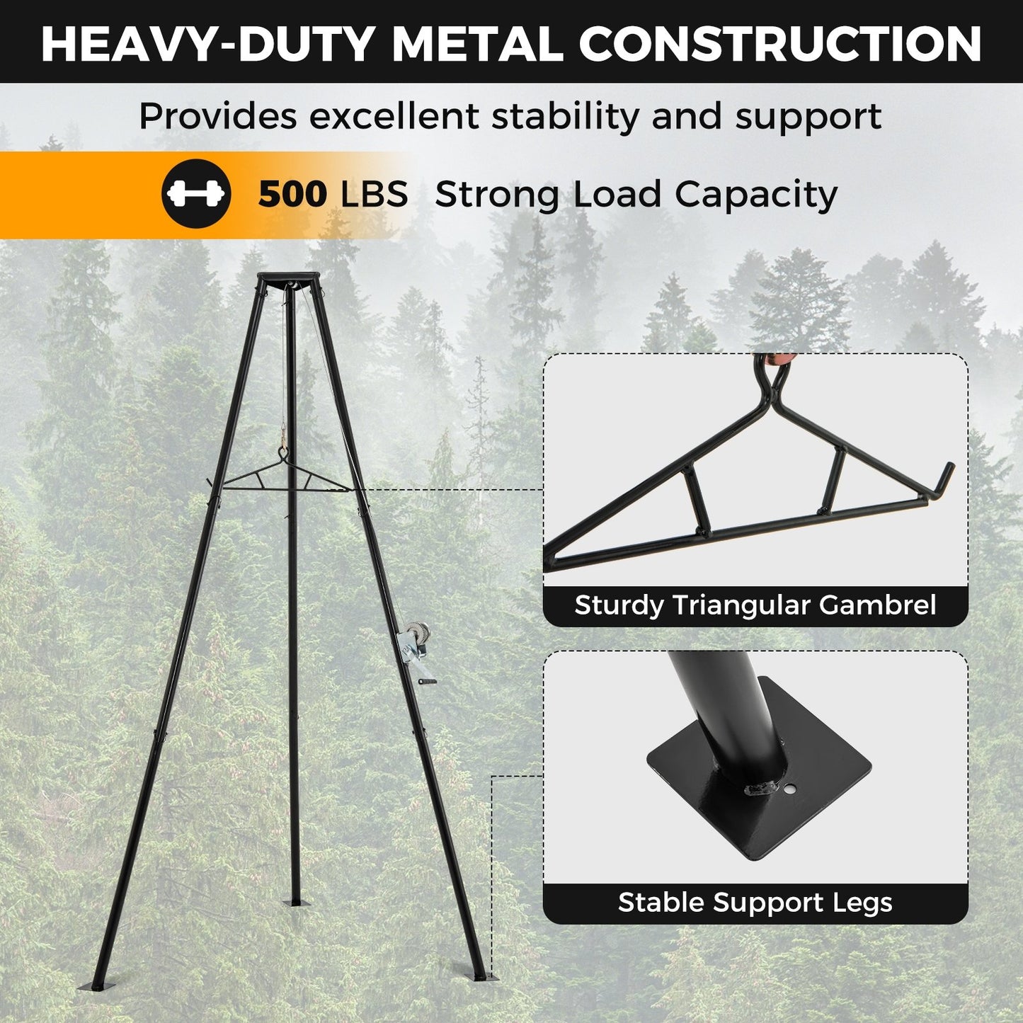 Tripod Game Hoist Deer Hanger 600 LBS Capacity Deer Skinning Rack, Black Camping at Gallery Canada