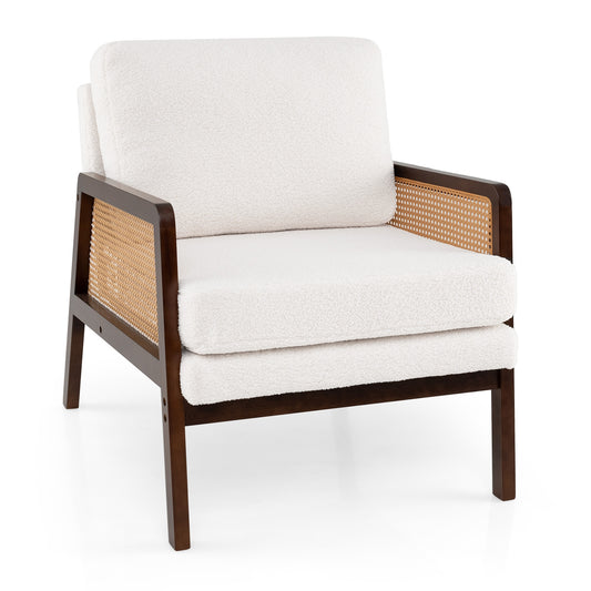 Mid Century Modern Accent Chair with Rattan Arms and Cushion, Brown Accent Chairs Brown at Gallery Canada