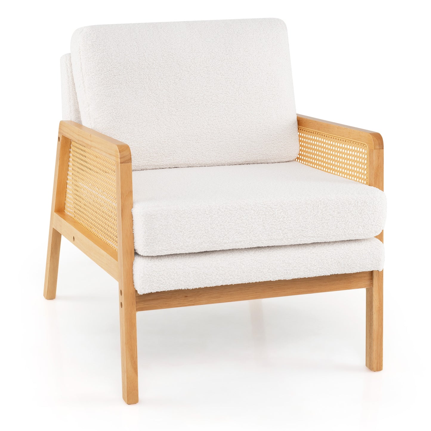 Mid Century Modern Accent Chair with Rattan Arms and Cushion, Natural Accent Chairs Natural at Gallery Canada