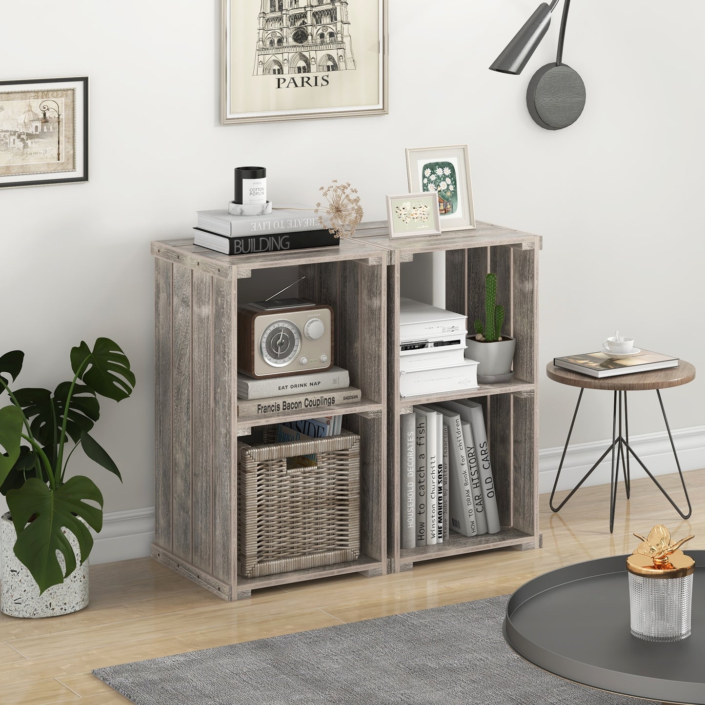 2-Cube Storage Shelf with Open Back and 3-Tier Shelf, Light Brown Bookcases at Gallery Canada