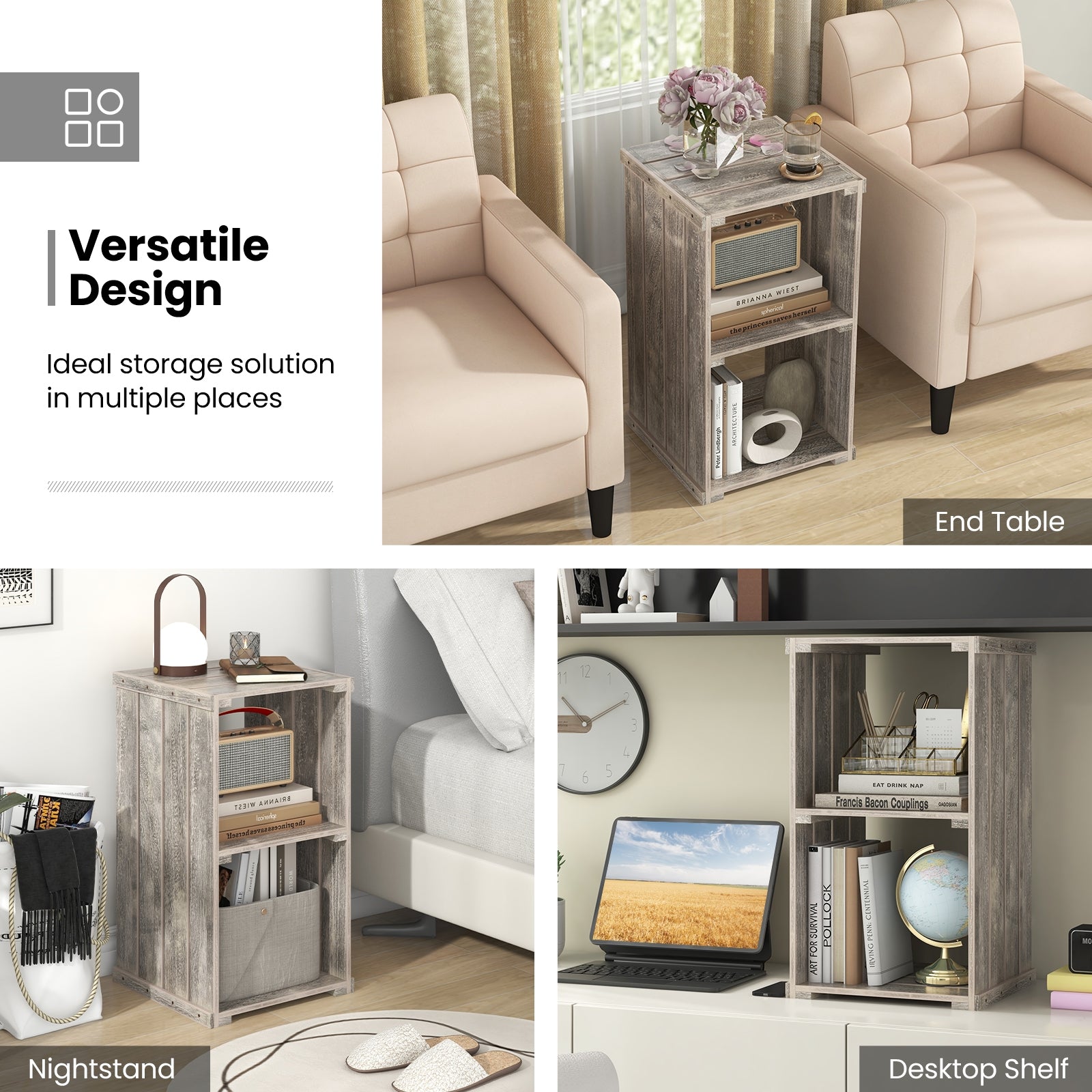 2-Cube Storage Shelf with Open Back and 3-Tier Shelf, Light Brown Bookcases at Gallery Canada