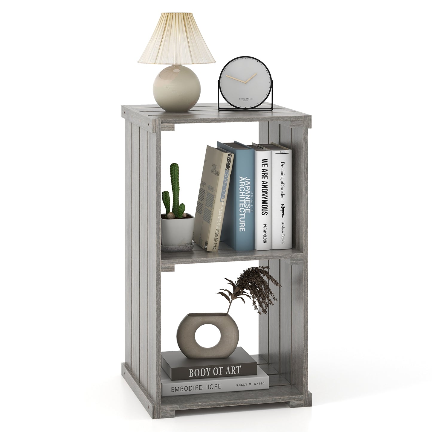 2-Cube Storage Shelf with Open Back and 3-Tier Shelf, Light Gray Bookcases Light Gray at Gallery Canada