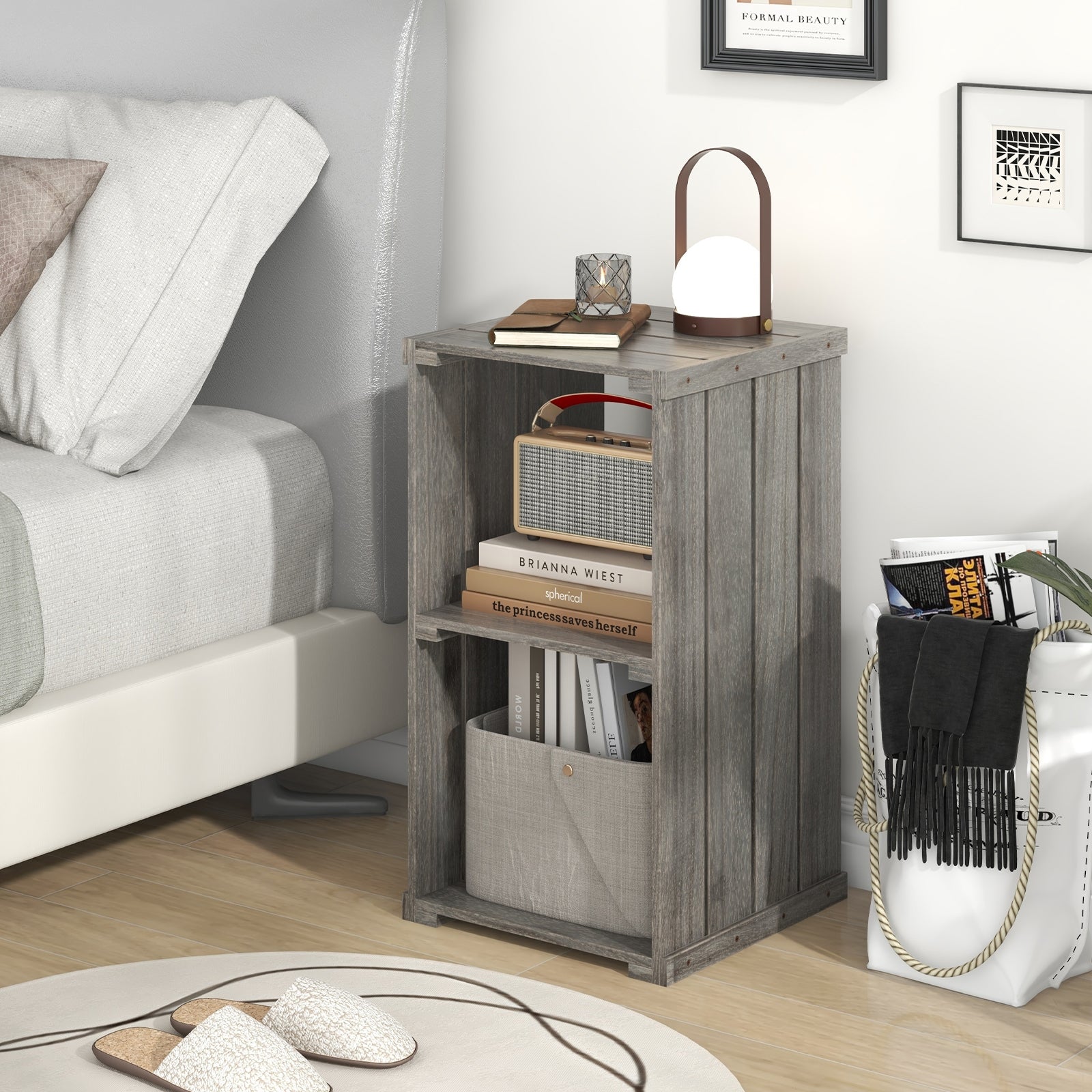 2-Cube Storage Shelf with Open Back and 3-Tier Shelf, Light Gray Bookcases at Gallery Canada