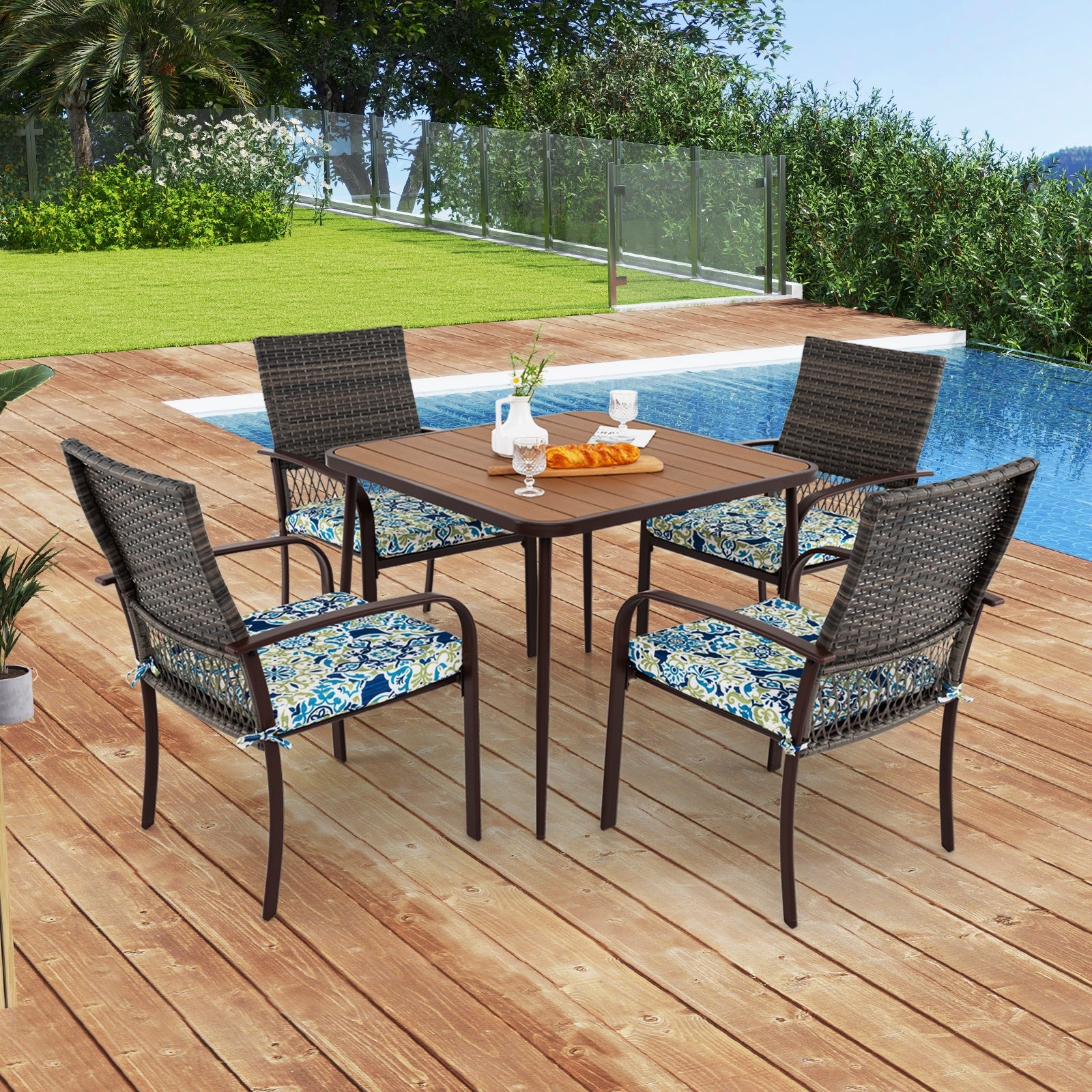 5 Pieces Patio Dining Set 4 Cushioned Rattan Armchairs and Square Table Patio Dining Sets at Gallery Canada