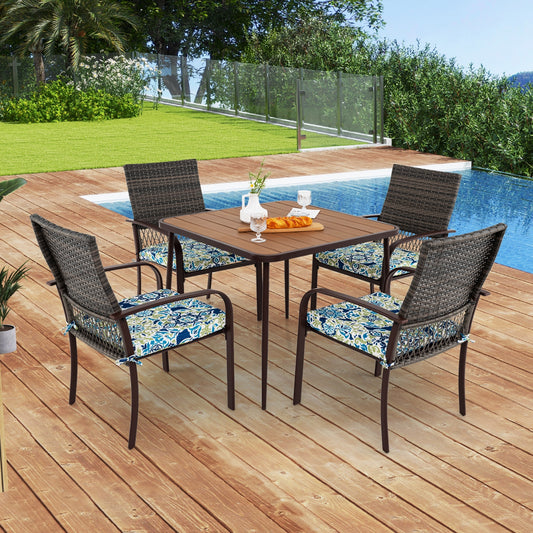 5 Pieces Patio Dining Set 4 Cushioned Rattan Armchairs and Square Table Patio Dining Sets Options at Gallery Canada