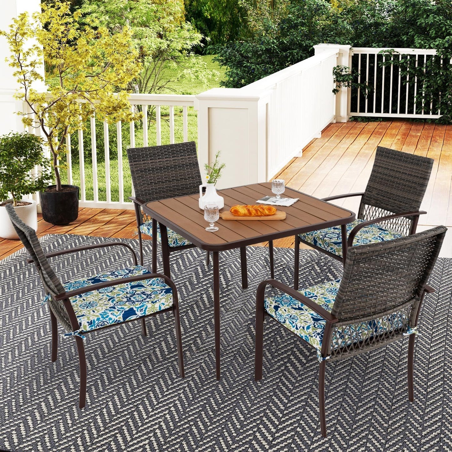 5 Pieces Patio Dining Set 4 Cushioned Rattan Armchairs and Square Table Patio Dining Sets at Gallery Canada