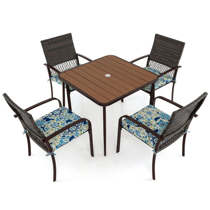 5 Pieces Patio Dining Set 4 Cushioned Rattan Armchairs and Square Table Patio Dining Sets Options at Gallery Canada