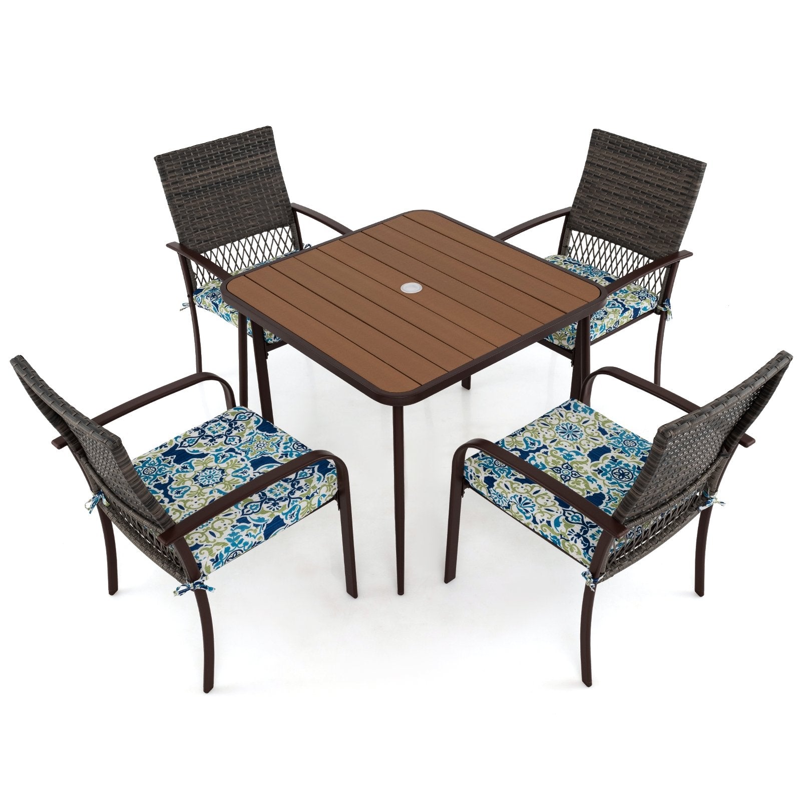 5 Pieces Patio Dining Set 4 Cushioned Rattan Armchairs and Square Table Patio Dining Sets Mix Brown at Gallery Canada