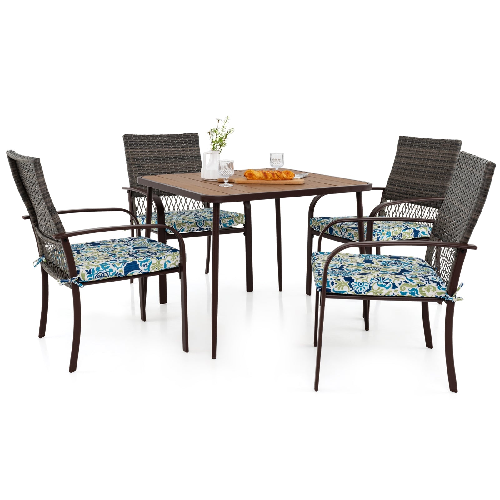 5 Pieces Patio Dining Set 4 Cushioned Rattan Armchairs and Square Table Patio Dining Sets at Gallery Canada