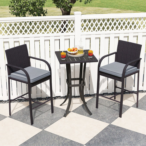 3-Piece Patio Wicker Rattan Bar Height Chairs and Square Table Set, Black