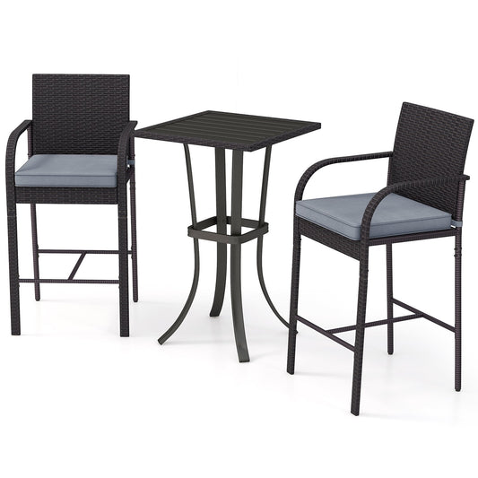 3-Piece Patio Wicker Rattan Bar Height Chairs and Square Table Set, Black Patio Bar Furniture Black at Gallery Canada