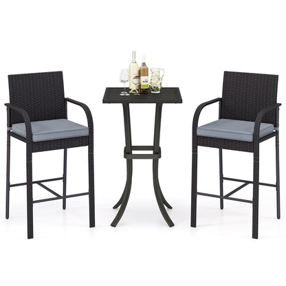 3-Piece Patio Wicker Rattan Bar Height Chairs and Square Table Set, Black Patio Bar Furniture at Gallery Canada