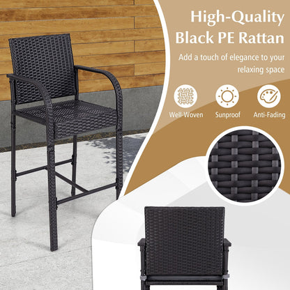 3-Piece Patio Wicker Rattan Bar Height Chairs and Square Table Set, Black Patio Bar Furniture at Gallery Canada