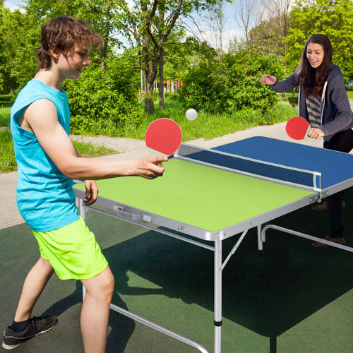 Foldable Ping Pong Table Game Set Mini Table Tennis Table with Adjustable Height, Blue & Green