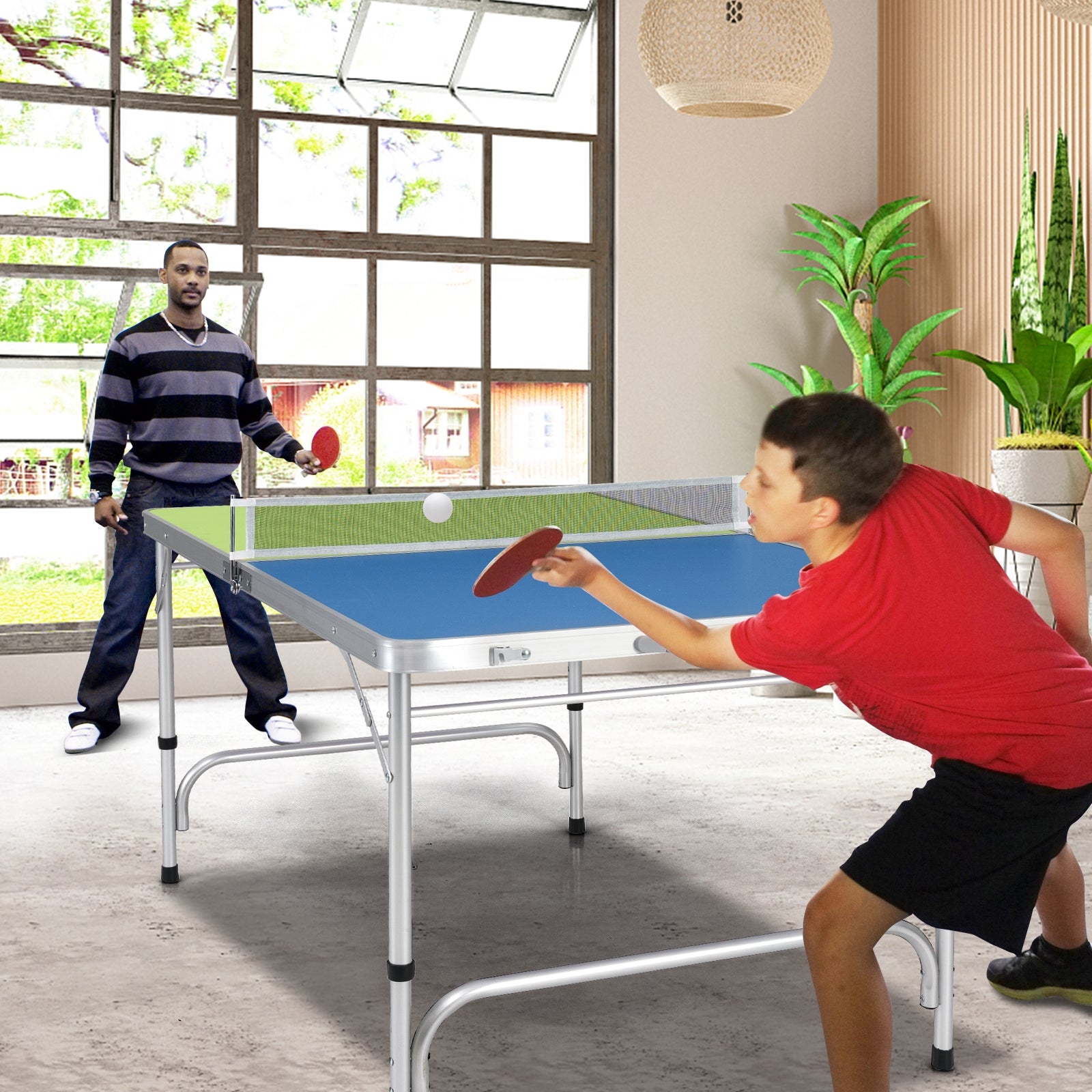Foldable Ping Pong Table Game Set Mini Table Tennis Table with Adjustable Height, Blue & Green Sport Equipments at Gallery Canada