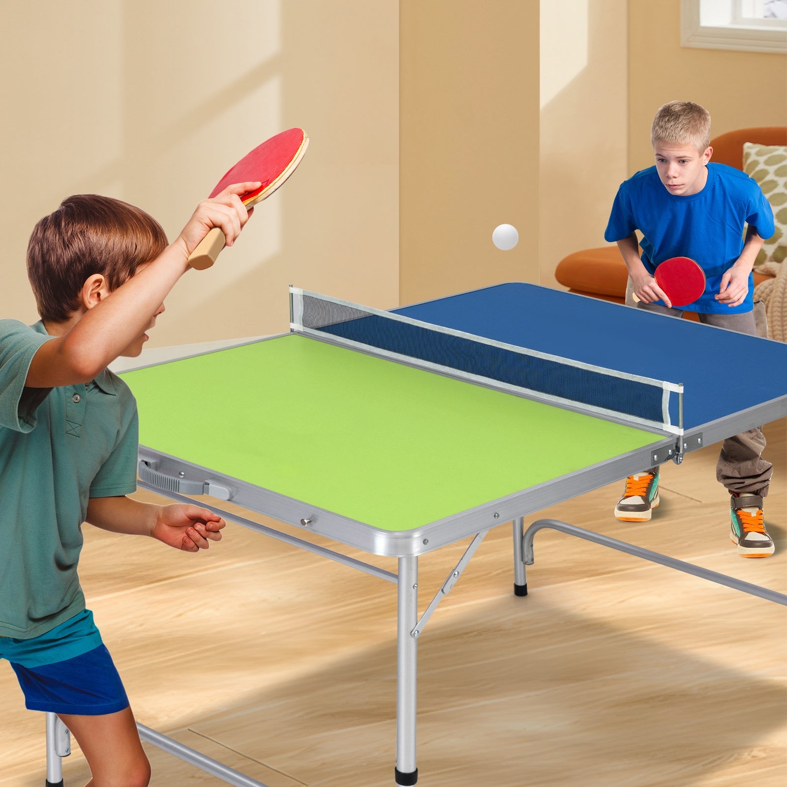 Foldable Ping Pong Table Game Set Mini Table Tennis Table with Adjustable Height, Blue & Green Sport Equipments at Gallery Canada
