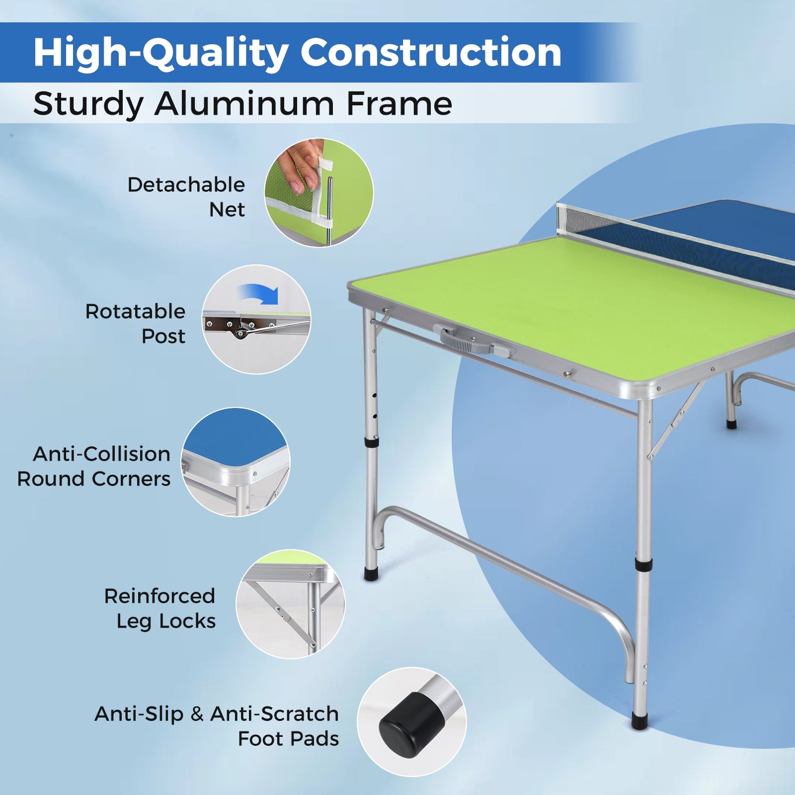 Foldable Ping Pong Table Game Set Mini Table Tennis Table with Adjustable Height, Blue & Green Sport Equipments at Gallery Canada