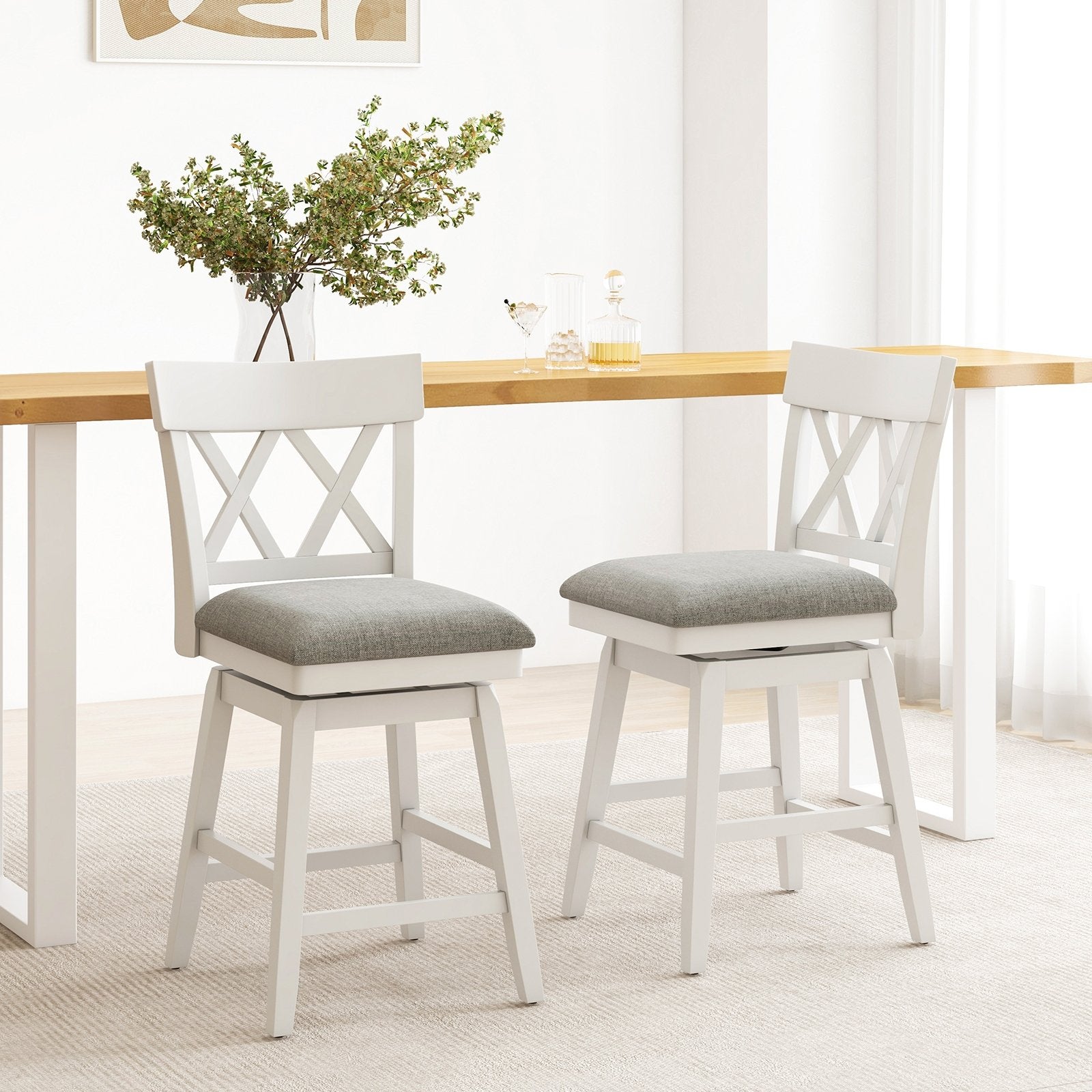 26 Inch Bar Stool with Contoured Backrest and Swivel Padded Seat, White Bar Stools at Gallery Canada