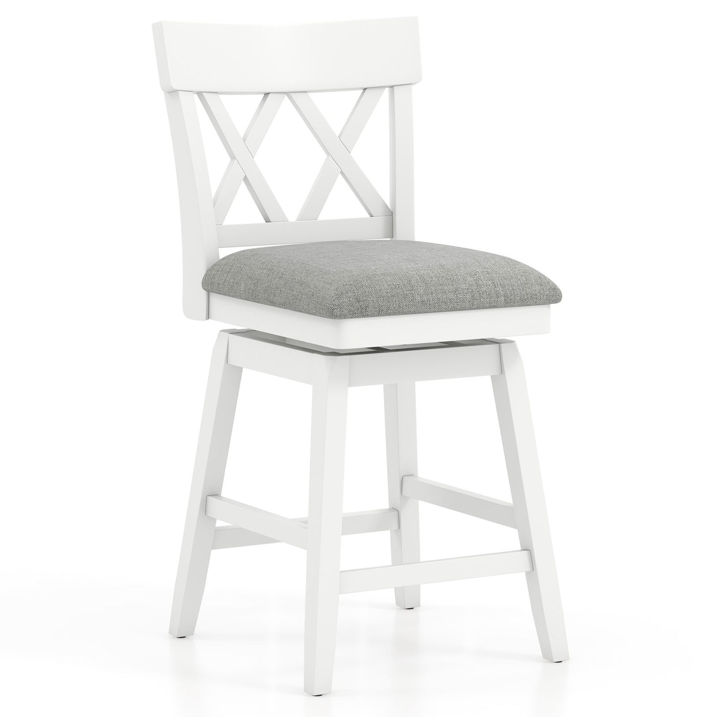 26 Inch Bar Stool with Contoured Backrest and Swivel Padded Seat, White Bar Stools White at Gallery Canada