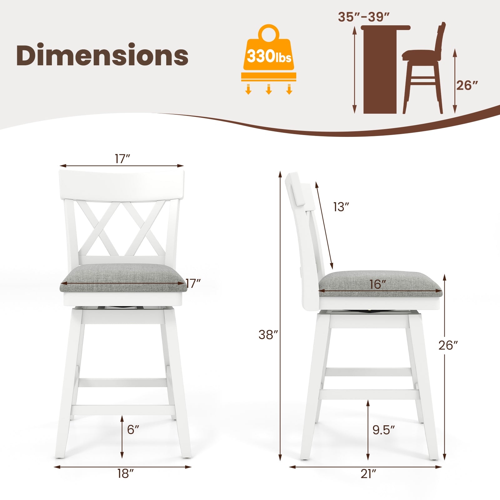 26 Inch Bar Stool with Contoured Backrest and Swivel Padded Seat, White Bar Stools at Gallery Canada