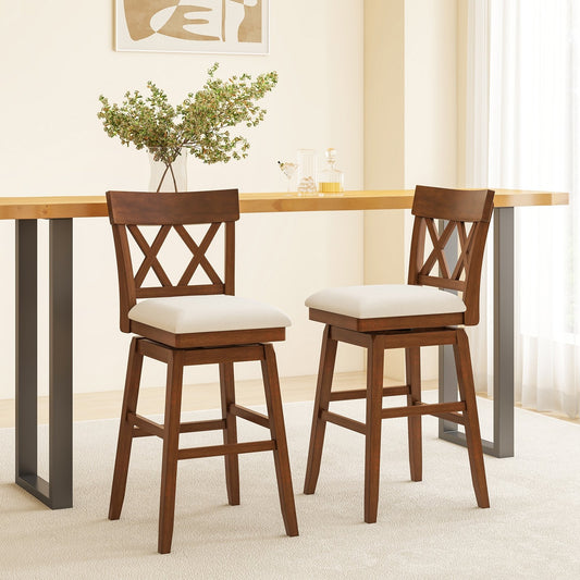 30 Inch Bar Stool with Contoured Backrest and Swivel Padded Seat, Brown Bar Stools Brown at Gallery Canada