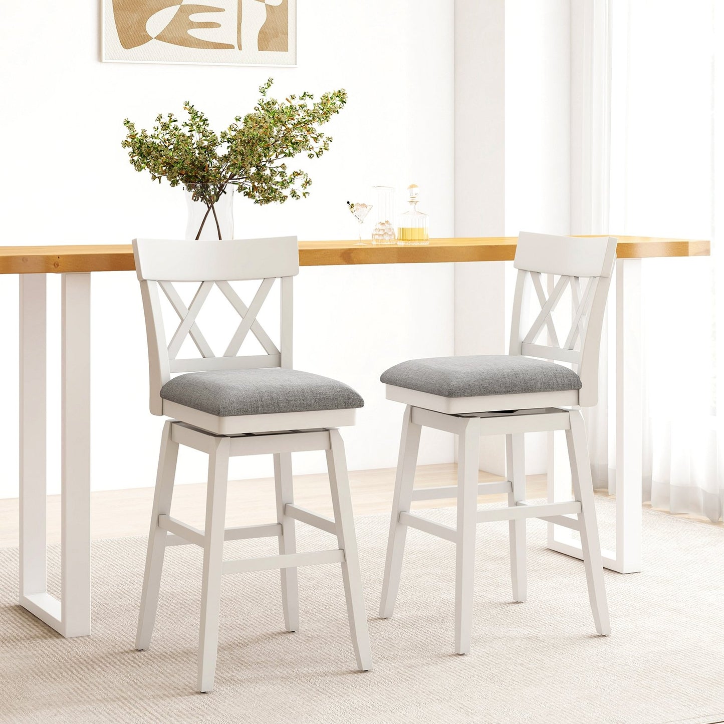 30 Inch Bar Stool with Contoured Backrest and Swivel Padded Seat, White Bar Stools at Gallery Canada