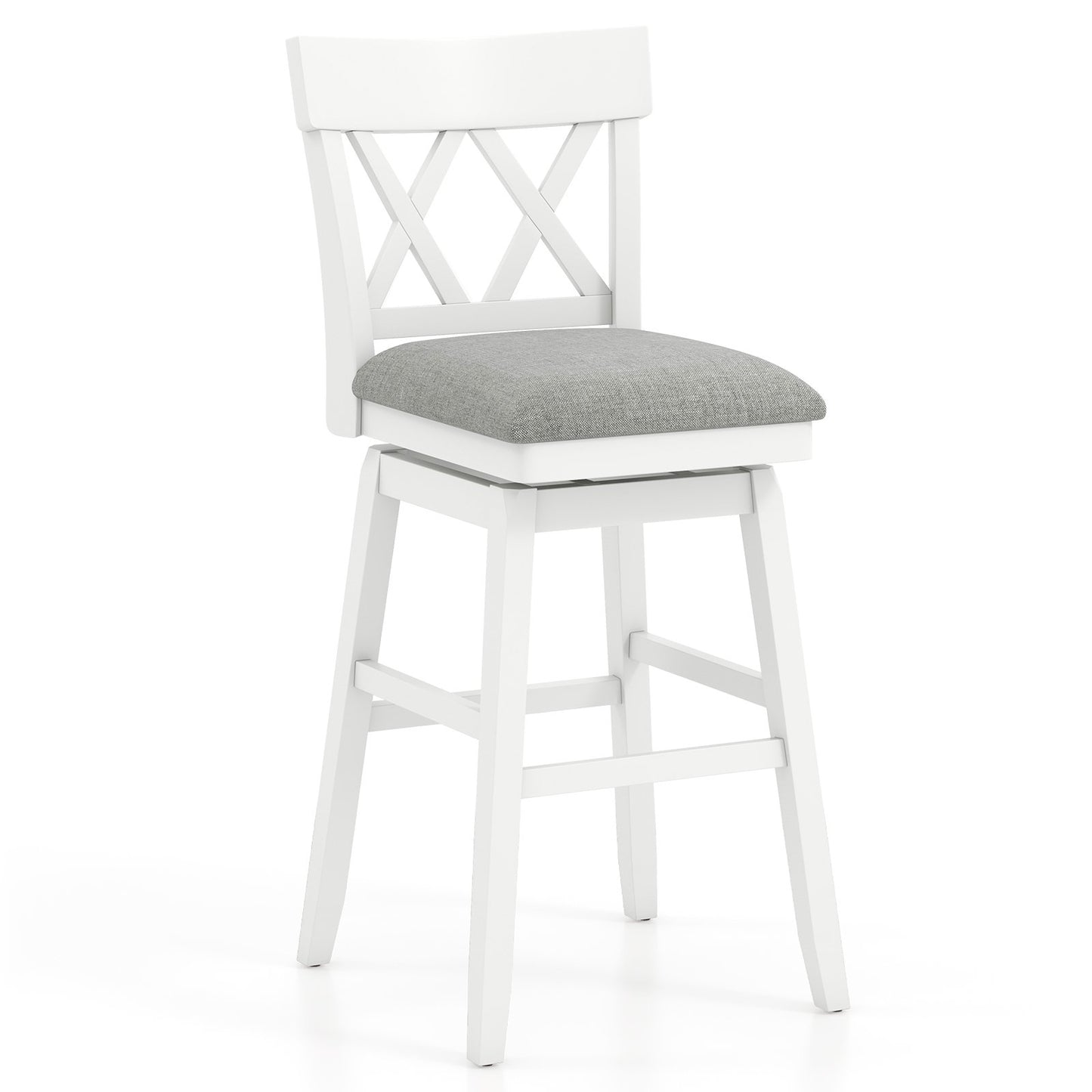 30 Inch Bar Stool with Contoured Backrest and Swivel Padded Seat, White Bar Stools White at Gallery Canada