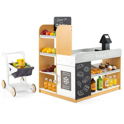 Pretend Play Grocery Store Set with Shopping Cart and 2 Chalkboards, White Play Kitchen Sets White at Gallery Canada