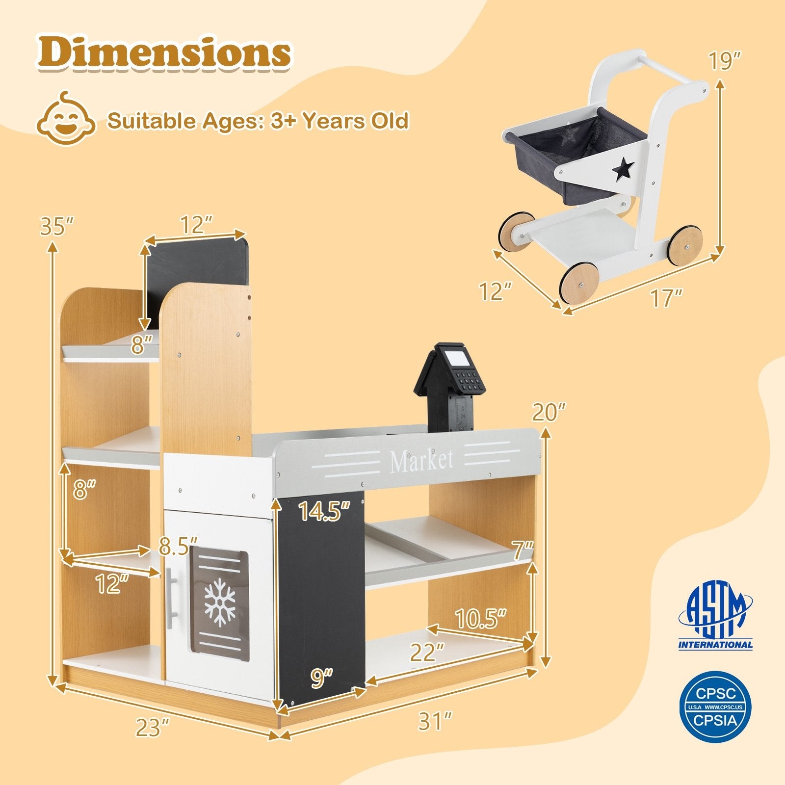 Pretend Play Grocery Store Set with Shopping Cart and 2 Chalkboards, White Play Kitchen Sets at Gallery Canada