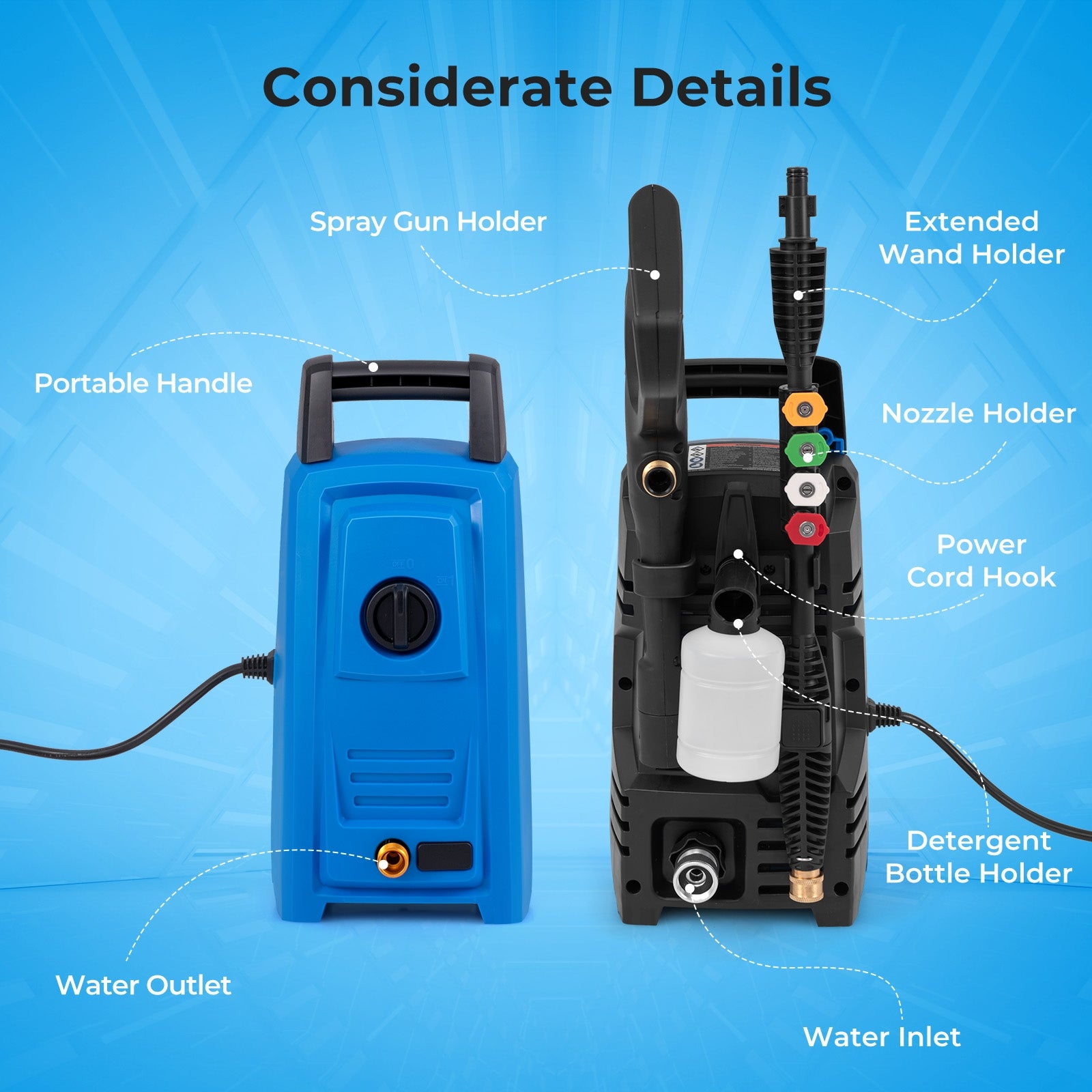 1900 PSI 1.8 GPM Electric Pressure Washer with 4 Quick Connect Nozzles, Blue Washing Machines at Gallery Canada