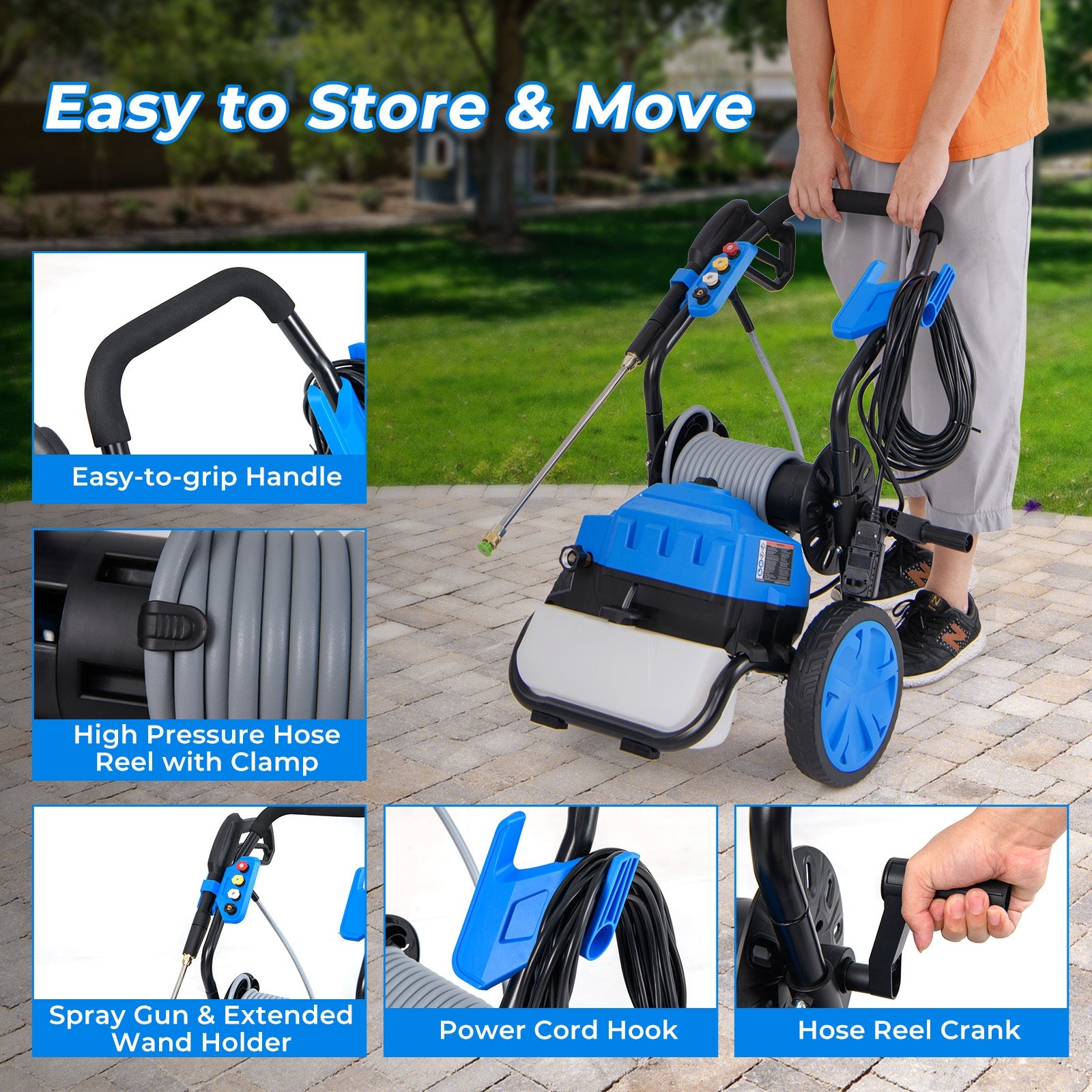 2300 PSI 1.8 GPM Electric Pressure Washer with Wheels and 5 Quick Connect Nozzles, Blue Washing Machines at Gallery Canada