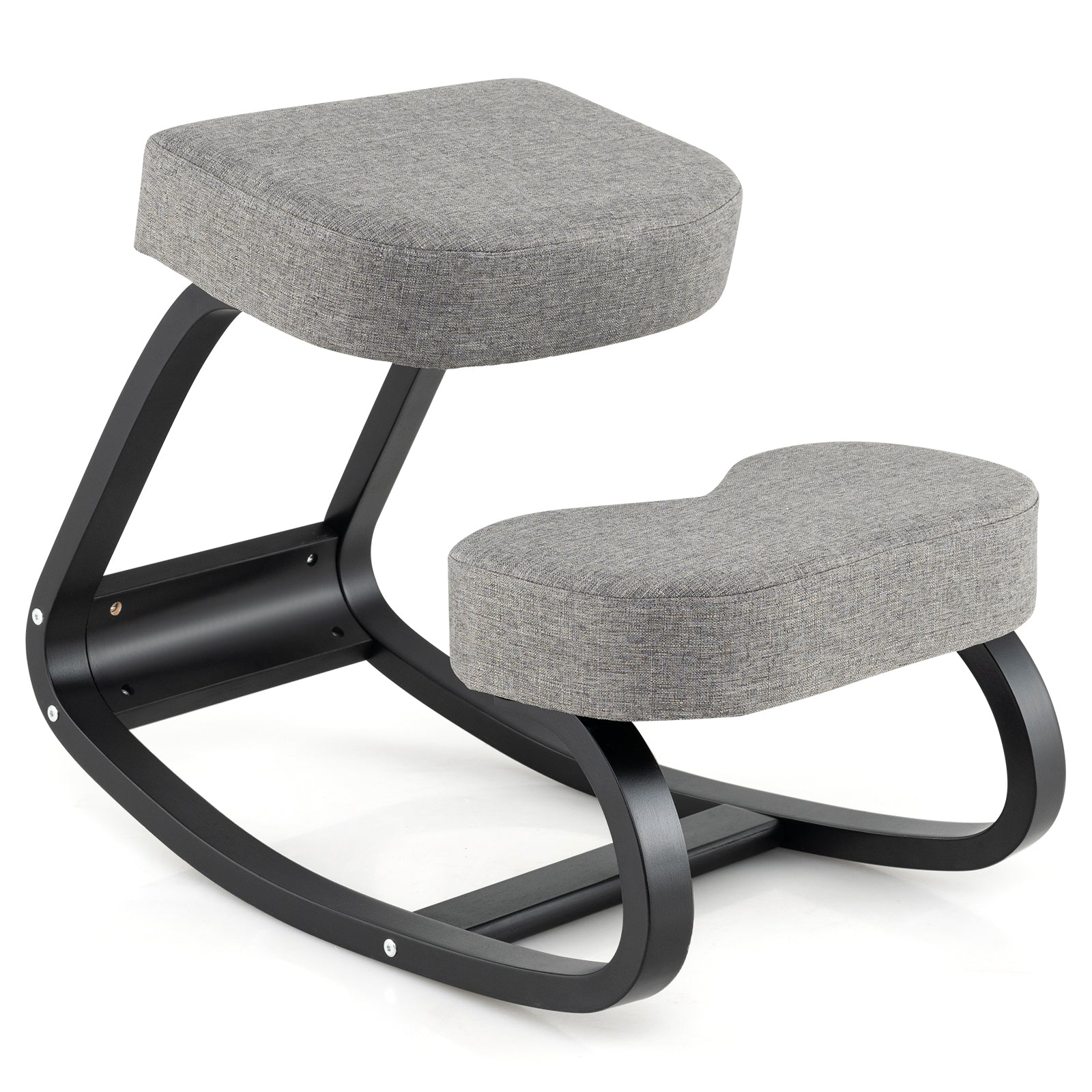 Wooden Ergonomic Rocking Kneeling Chair with Padded Cushion-Grey, Gray Ergonomic Chairs Gray at Gallery Canada